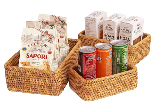 CELEZAR Set-of-3 Wicker Baskets for Storage Rattan Closet Bins for Shelf Organizing