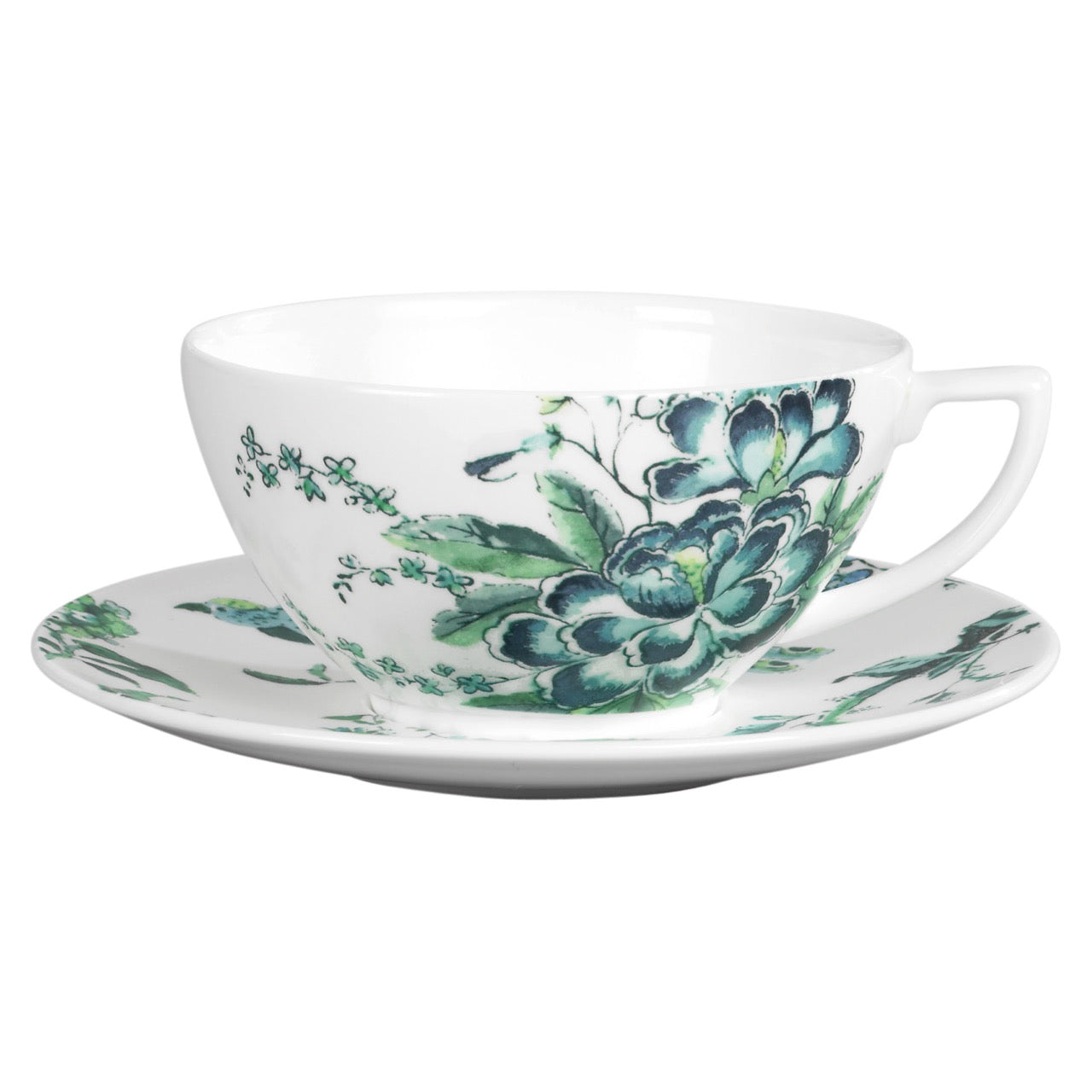 Chinosserie White Teacup & Saucer