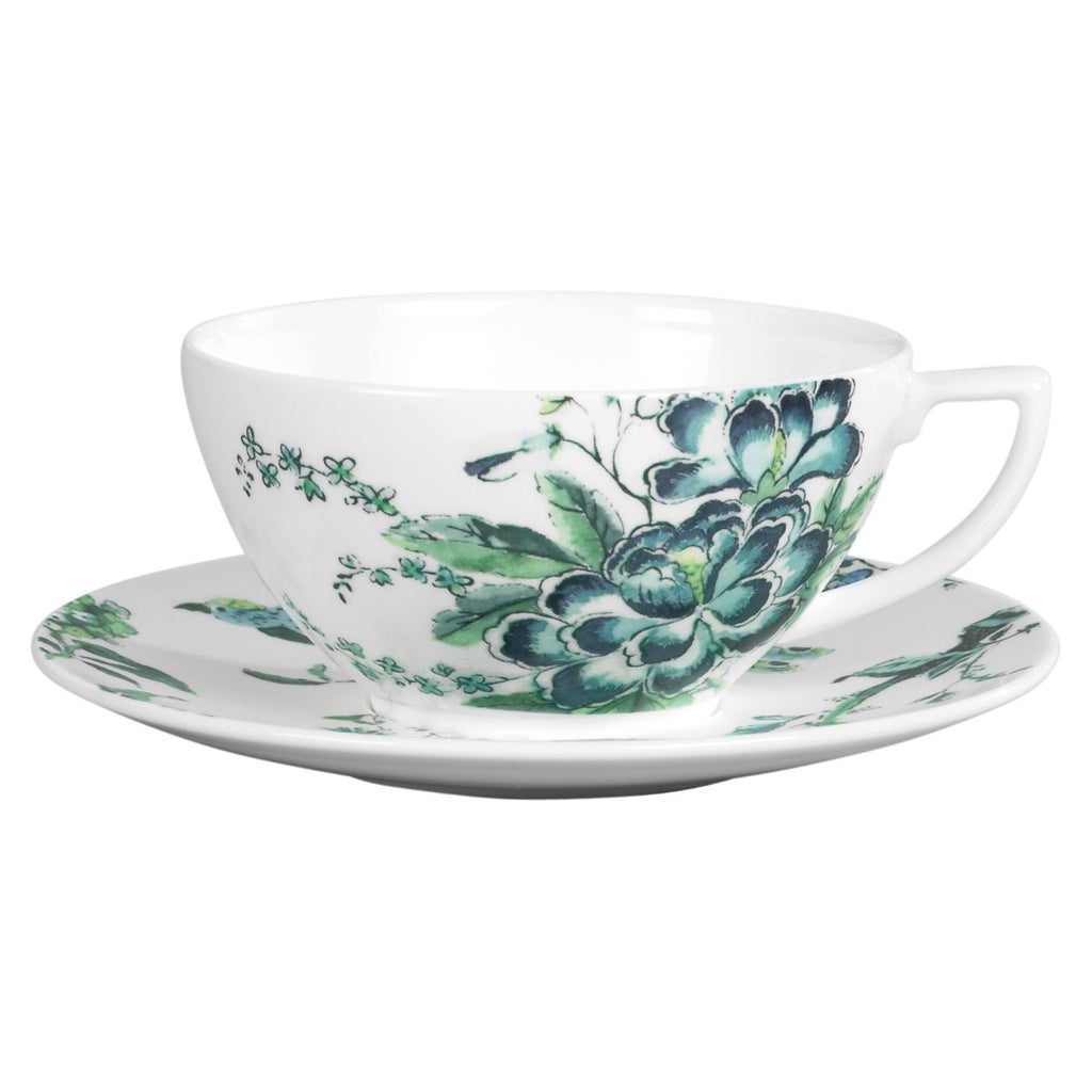 Chinosserie White Teacup & Saucer