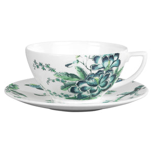 Chinosserie White Teacup & Saucer