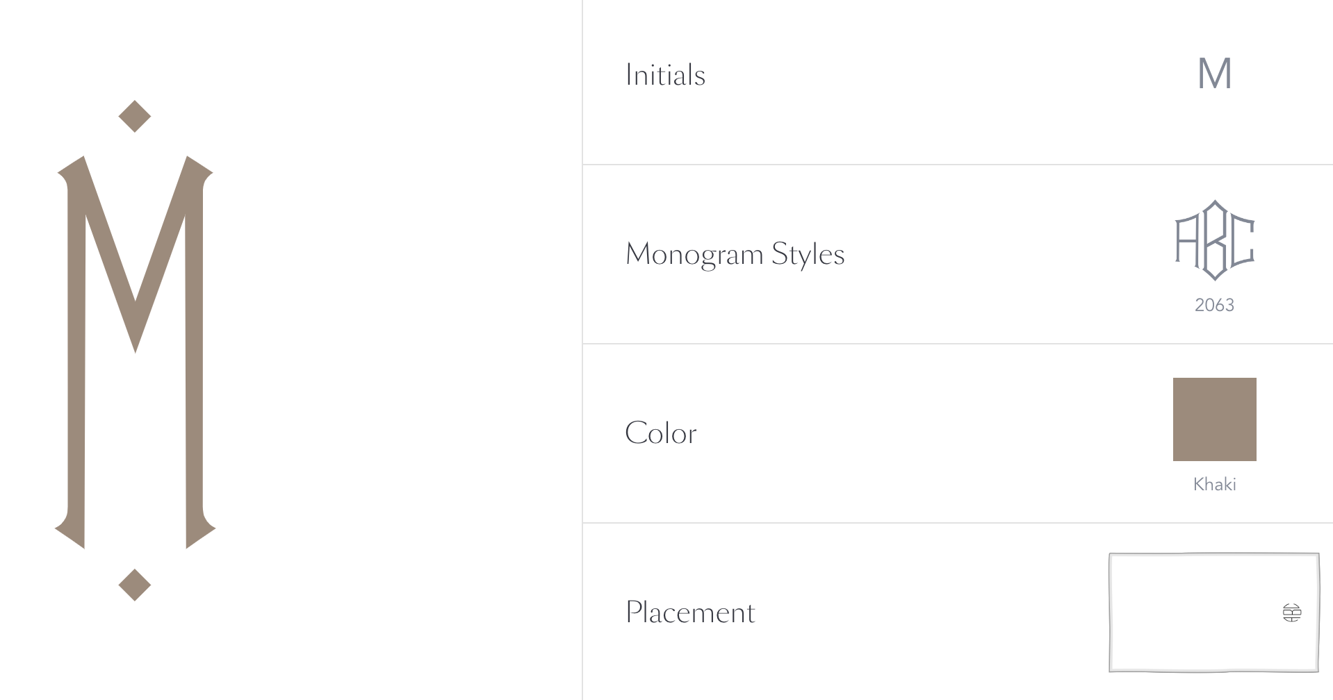 Cairo Scallop Bath Towels, Khaki color "M" Monogram, See image for style