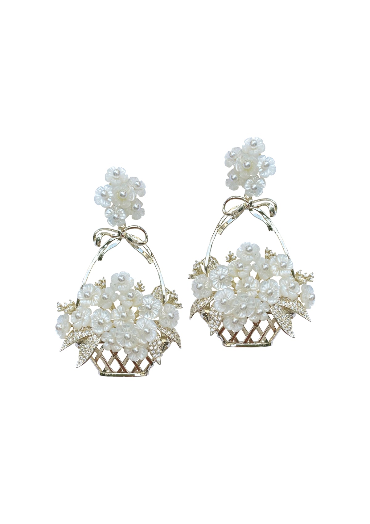 Pearly Mother of Pearl Flower Basket Earring