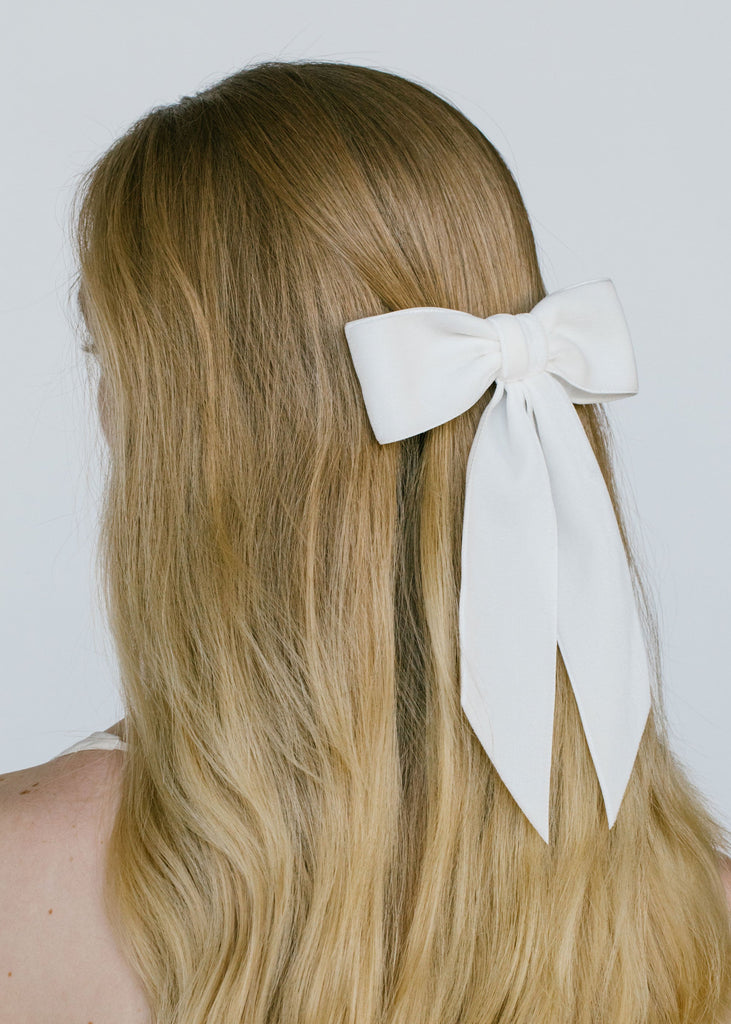 Ivory Bow for Adult, Velvet Hair Ribbon Clip Barrette for Women
