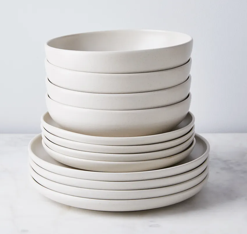 Casafina Modern Classic Ceramic Dinnerware- Set of 12, Cream