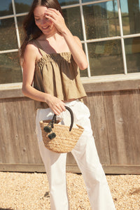 Mini St. Tropez Pom Pom Straw Tote