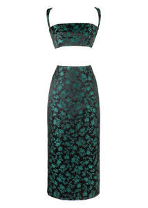 Deanna Pencil Skirt in Green & Black Floral