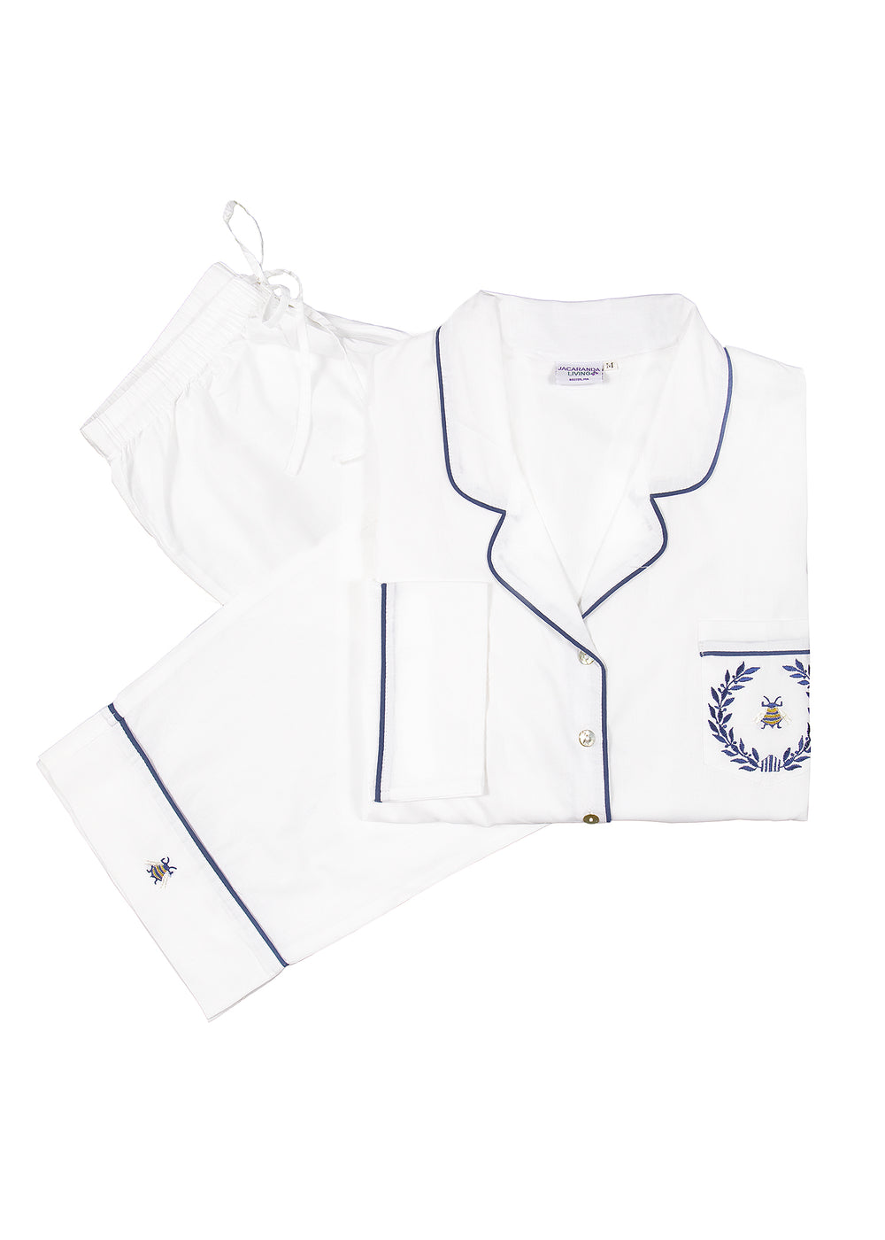 Lizzie White Cotton Pajamas with Bee Embroidery