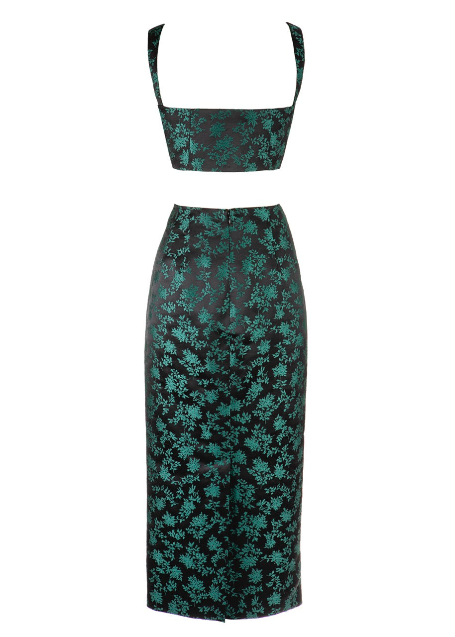 Deanna Pencil Skirt in Green & Black Floral