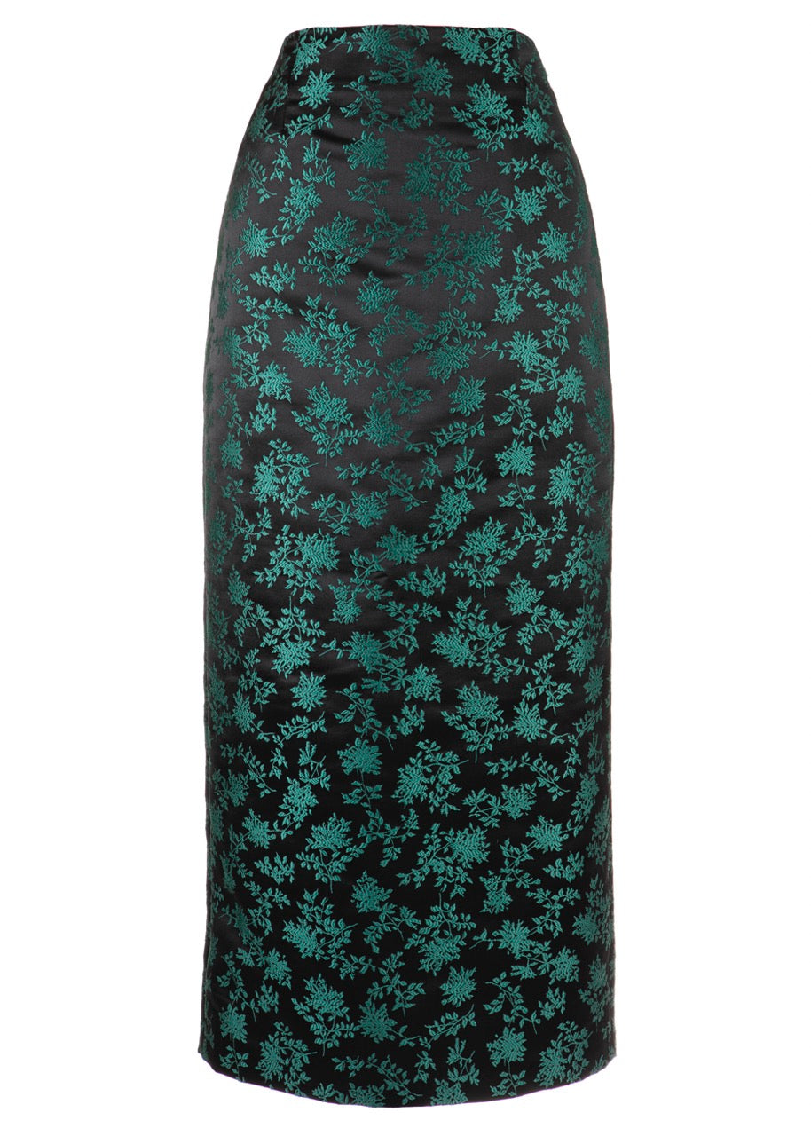 Deanna Pencil Skirt in Green & Black Floral