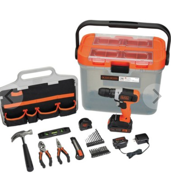 Black & Decker BCKSB29C1 20V MAX Lithium-Ion Cordless Drill with 28-Piece Home Project Kit in Translucent Tool Box (1.5 Ah)