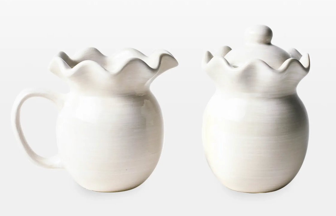 Coton Colors Signature White Ruffle Cream And Sugar Set
