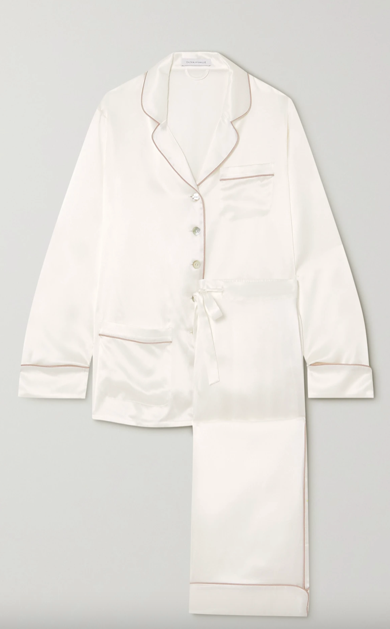 Coco Silk-Satin Pajama Set (Ivory / Size Small)