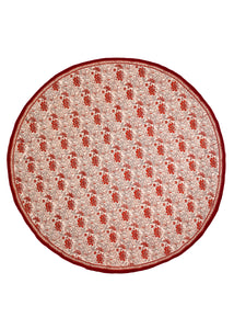 Block Print Round Tablecloth Holiday Poinsettias 108"