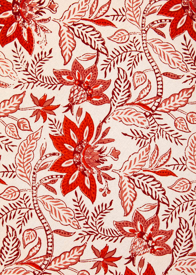 Block Print Round Tablecloth Holiday Poinsettias 108"