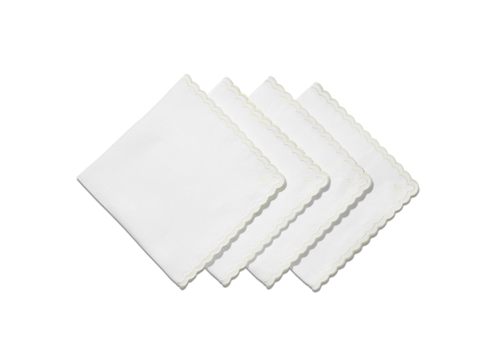 Scalloped Napkins in white linen set of four