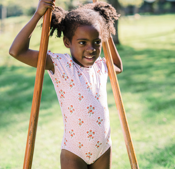 girls raspberry red puff sleeve one piece | minnow swim | Over The Moon
