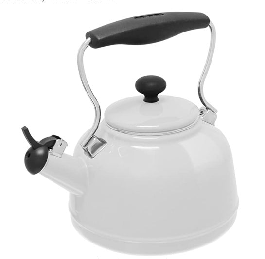 Chantal Vintage Enamel on Steel Whistling Teakettle, 1.7 quart, White