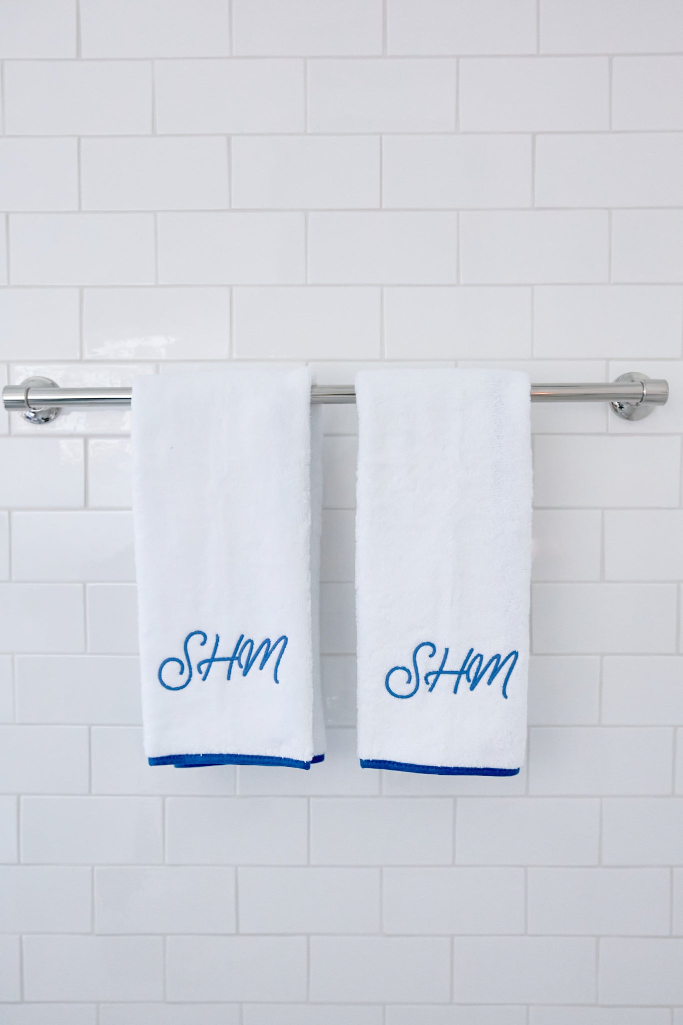 Blue Piped Edge Hand Towels Set Of 2