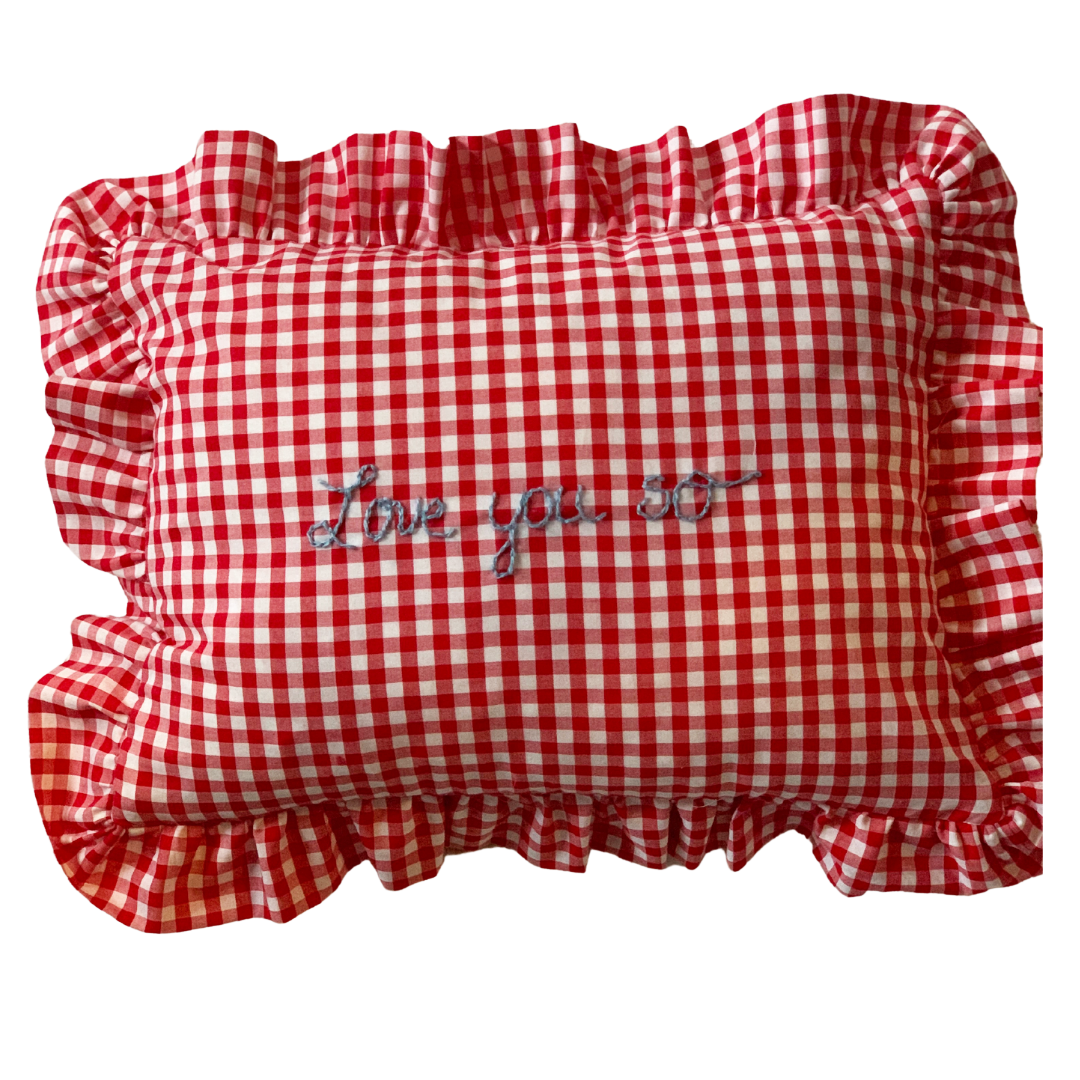 Gingham Love You So Rectangle Ruffle Pillow