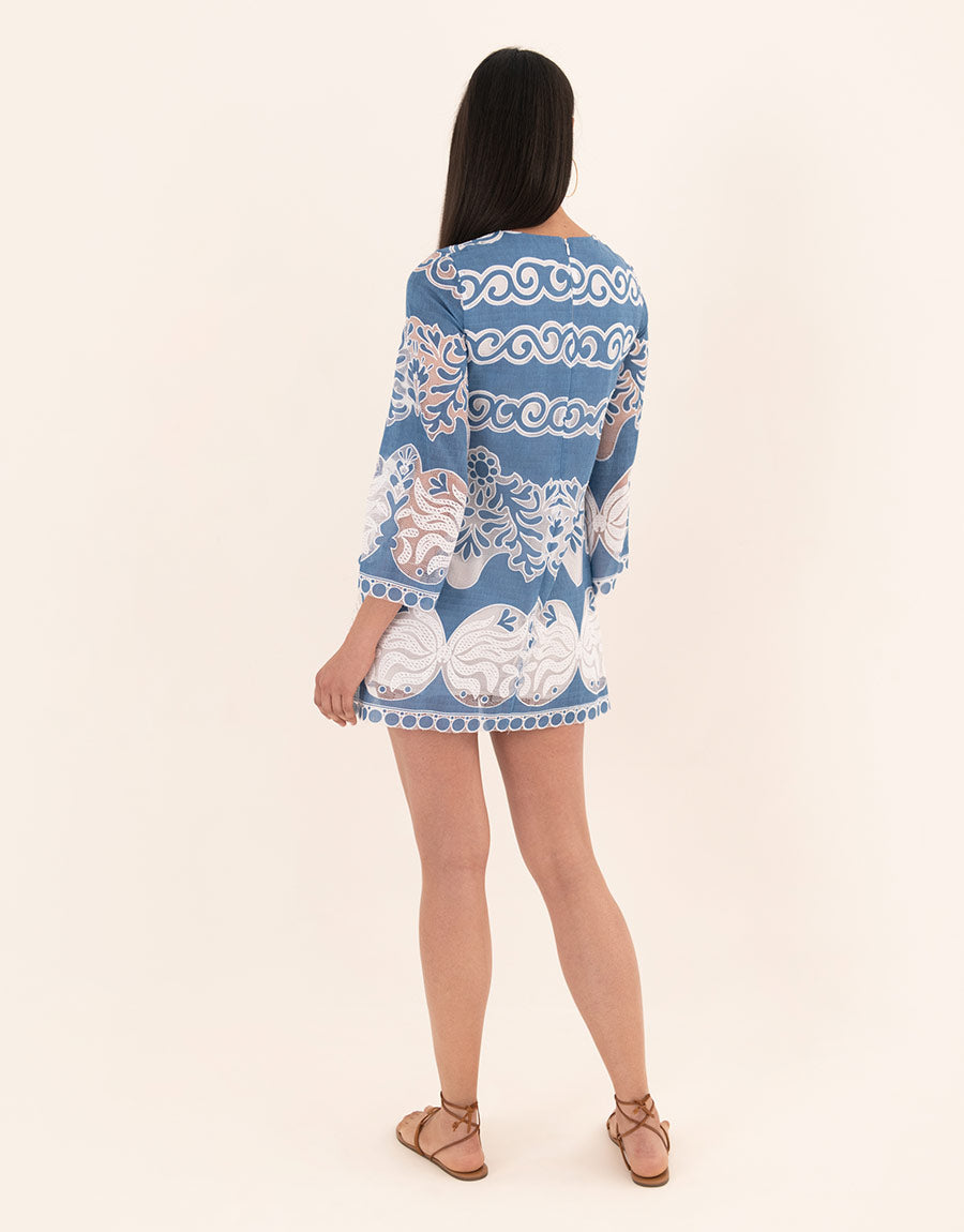 Stevie Lace Mini Dress in Sunbath Denim