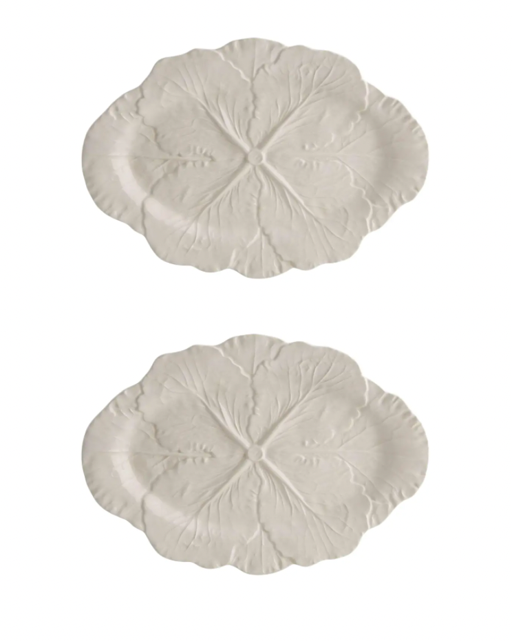 Bordallo Pinheiro Cabbage Oval Platter 15", Beige, Set of 2