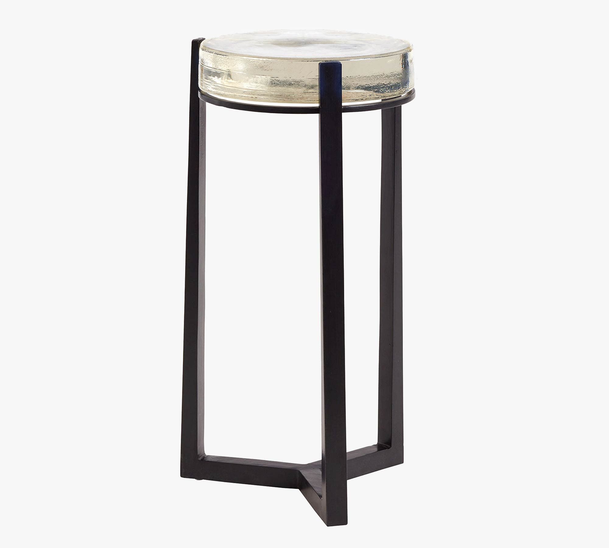 Cori 10" Round Accent Table, Recycled Clear Glass Top/Black Base