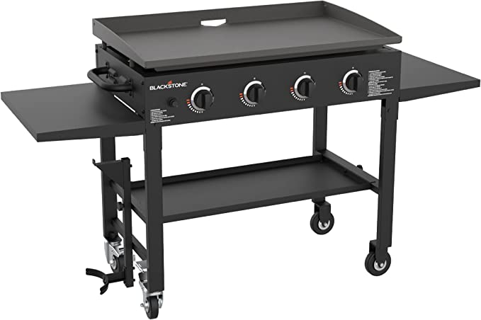 Blackstone 36 Inch Gas Griddle Cooking Station 4 Burner Flat Top Gas Grill Propane Fuelled Restaurant Grade Professional 36” Outdoor Griddle Station with Side Shel
