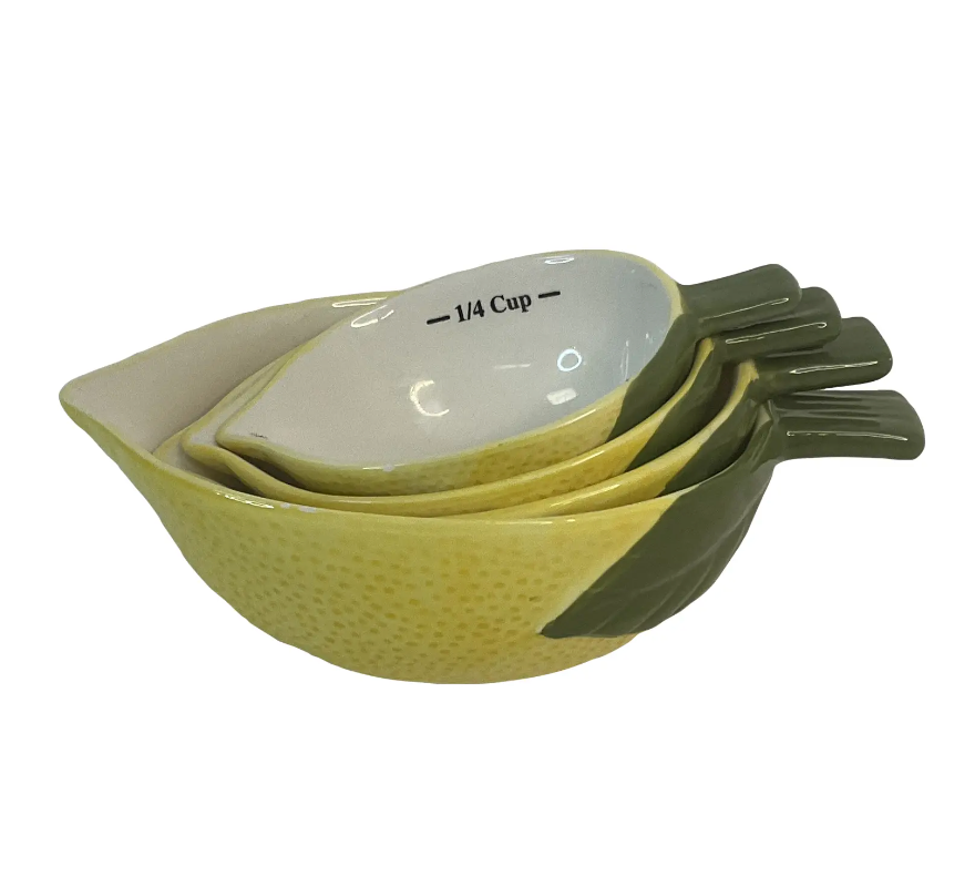 1980s Italian Mediterranean Ceramic Trompe L’Oeil Lemon Measuring Cups - Set of 4.