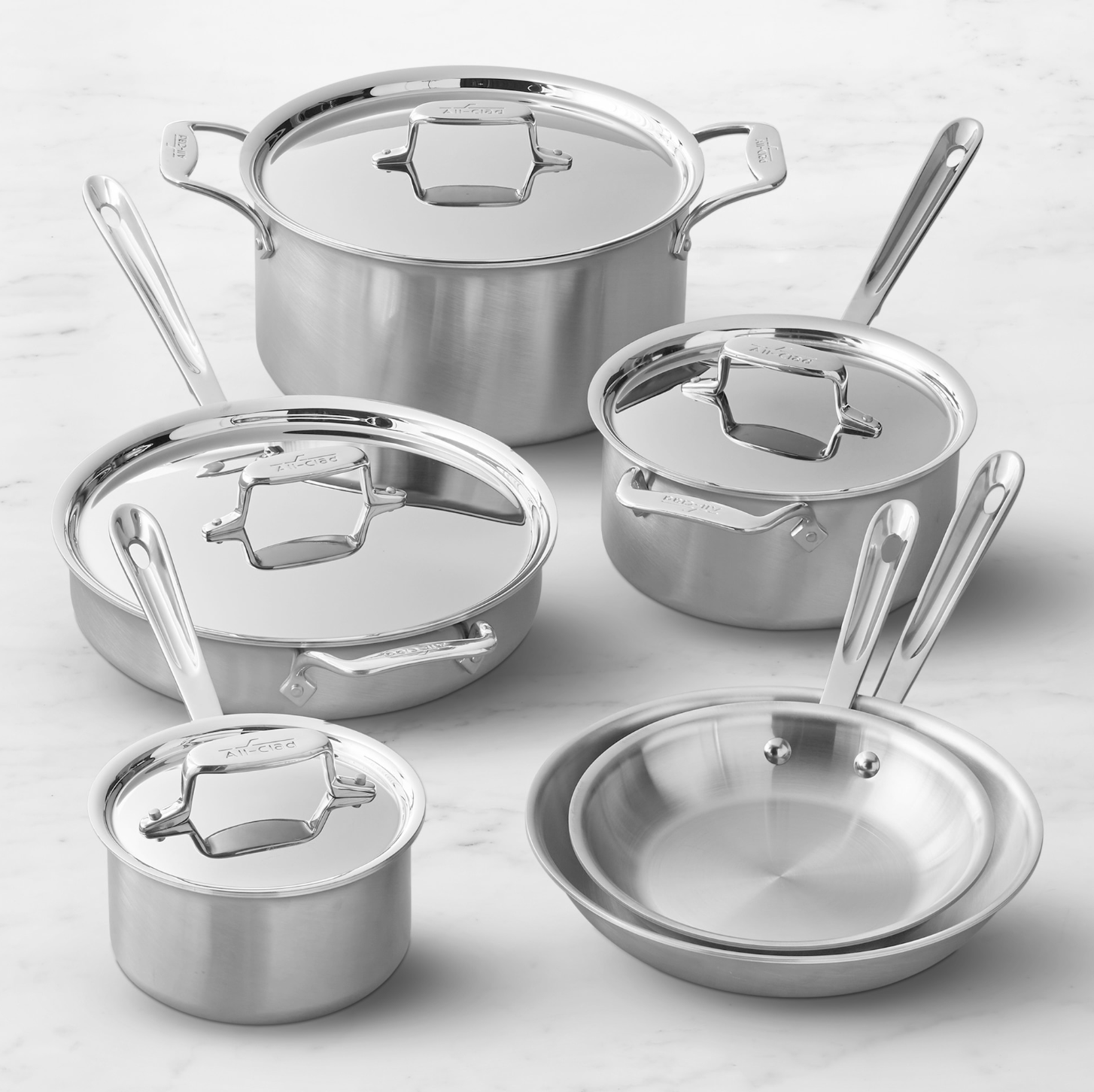 2 Pieces from Brushed Stainless-Steel 10-Piece Cookware Set