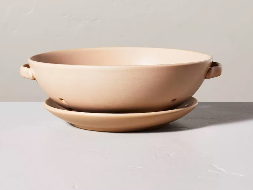 50oz Stoneware Berry Bowl & Saucer Sunset Taupe - Hearth & Hand™ with Magnolia