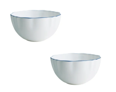 Amelie Set of Two Fruit Nut & Rice Bowls with Royal Blue Rim