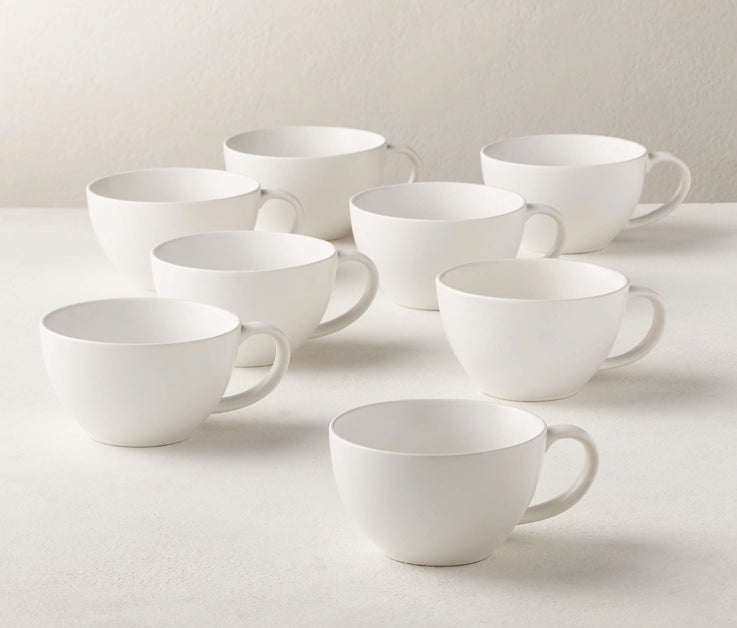 Crisp Matte White Coffee Mug Set of 8