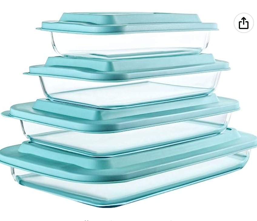 8-Piece Deep Glass Baking Dish Set with Plastic lids,Rectangular Glass Bakeware Set with BPA Free Lids, Baking Pans for Lasagna, Leftovers, Cooking, Kitchen, Freezer-to-Oven and Dishwasher, Green