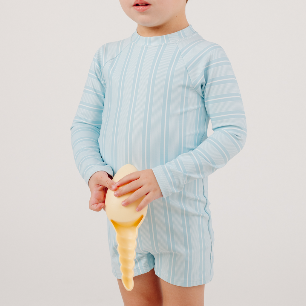 Unisex Pacific Blue Stripe Long Sleeve Rashguard One Piece