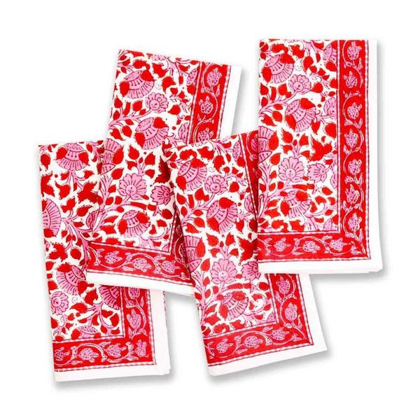 Crimson Blossom Napkins, Set of 4