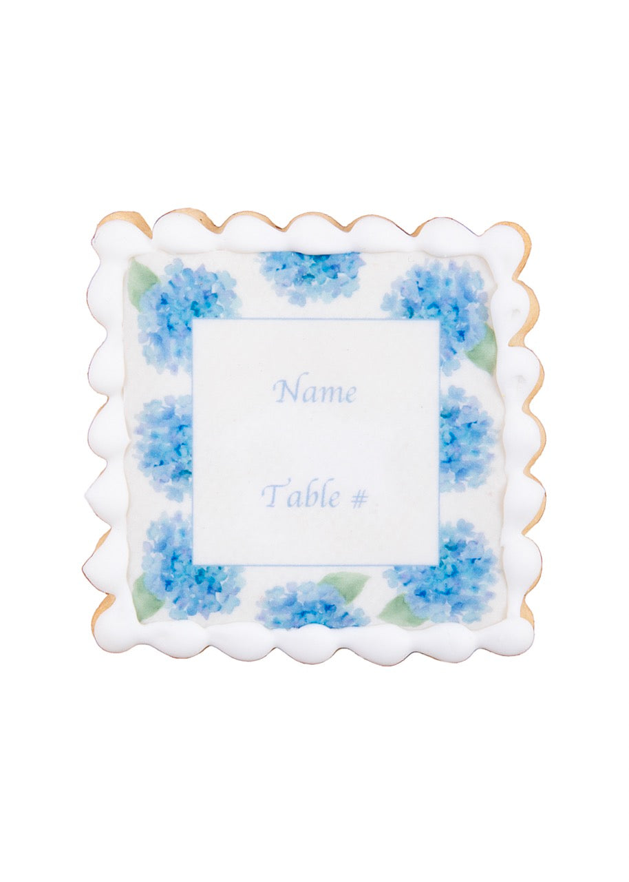 Blue Hydrangeas Name Plate Sugar Cookies, Set of 12