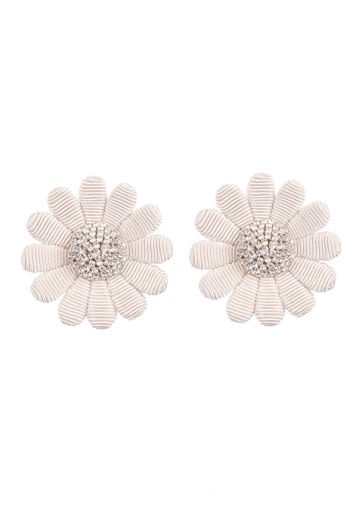 Daisy Button Earring White & Crystal