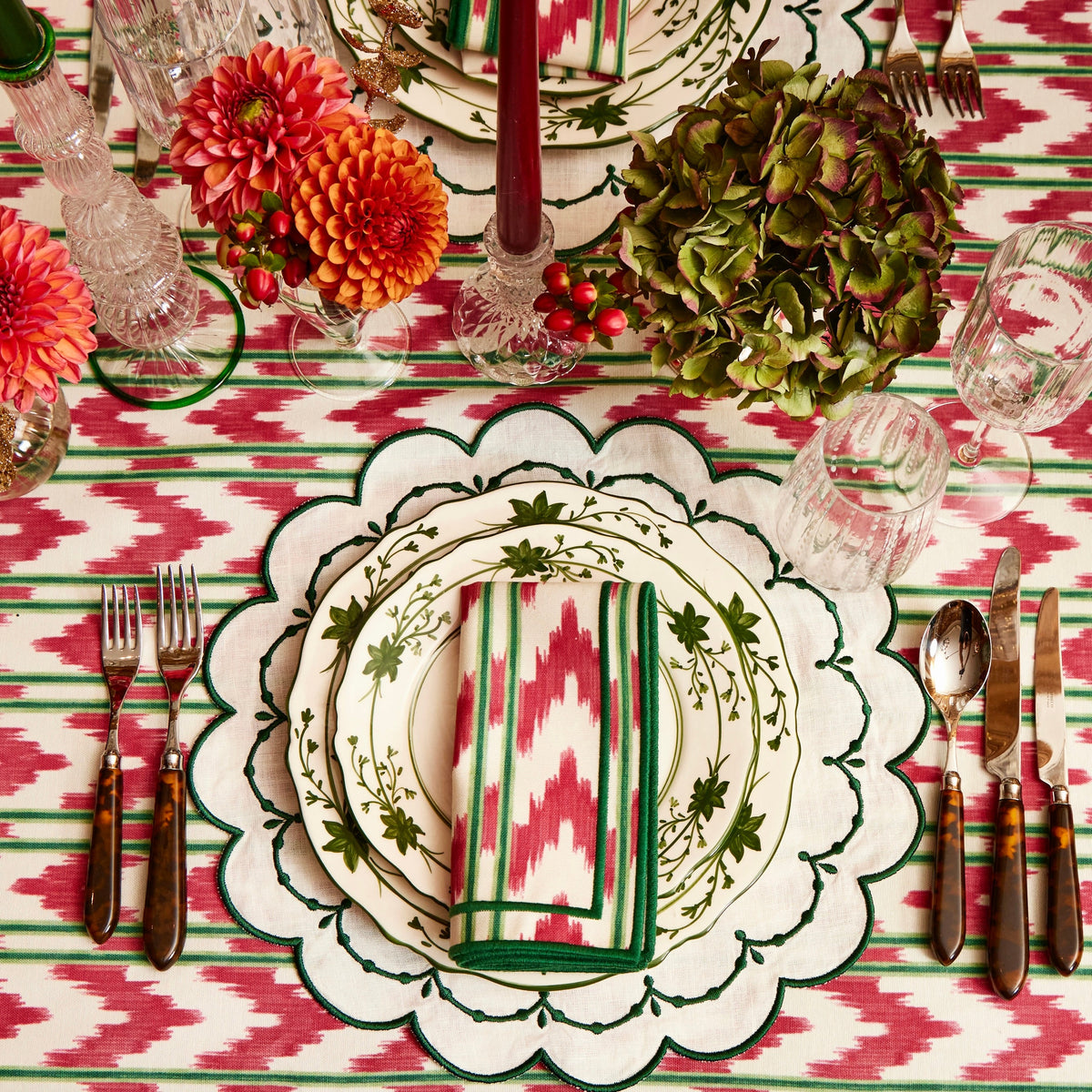 Raspberry Red Ikat Tablecloth