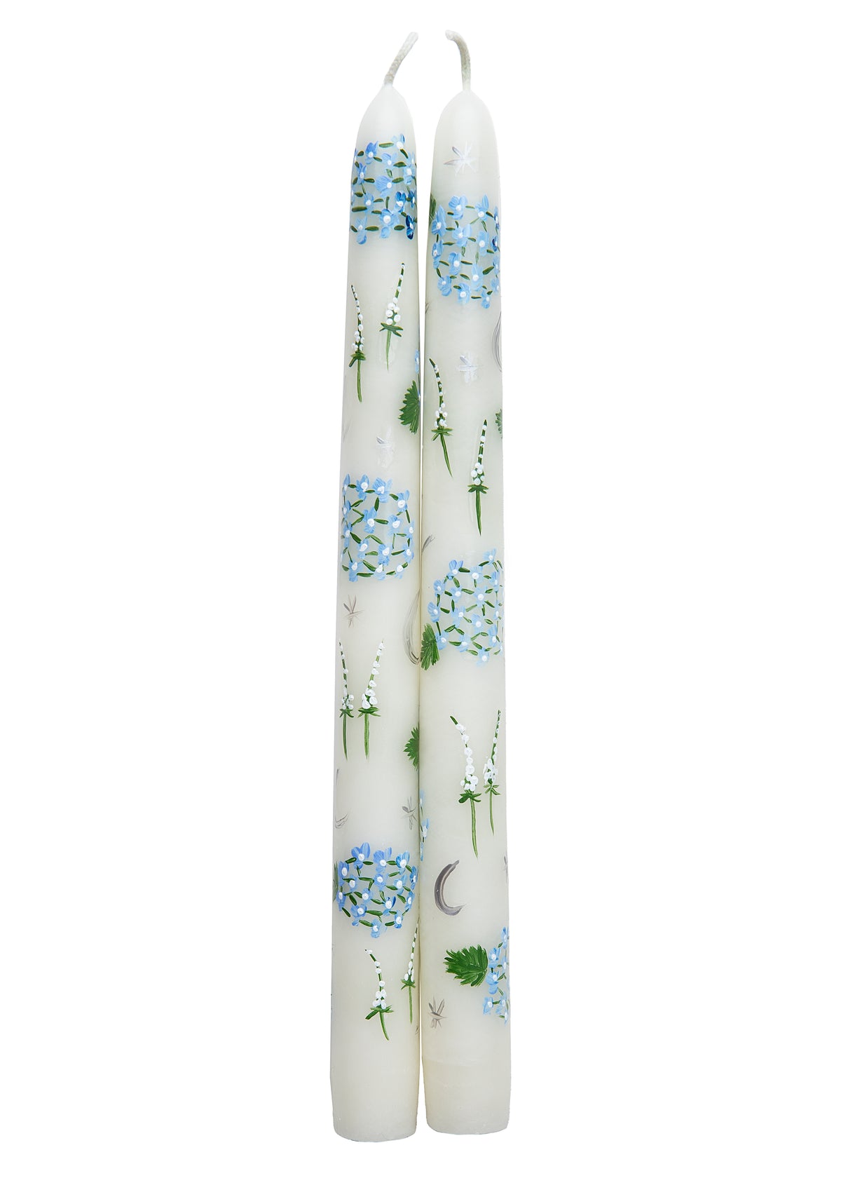 Ivory Evening Hydrangeas Hand-Painted Taper Candles, Set of Two