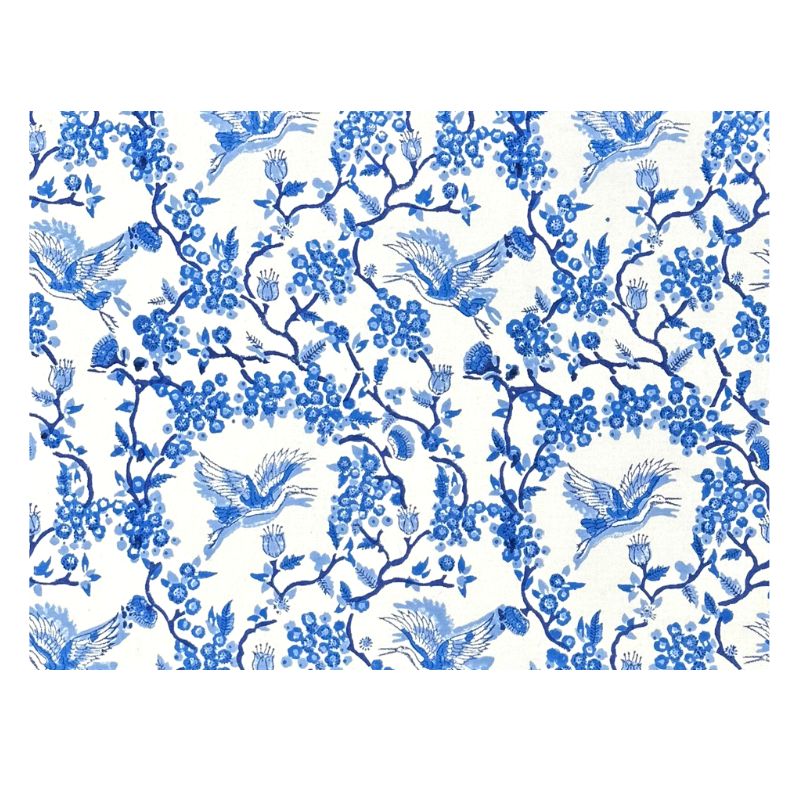 Toile de Jouy hand block print birds in blue