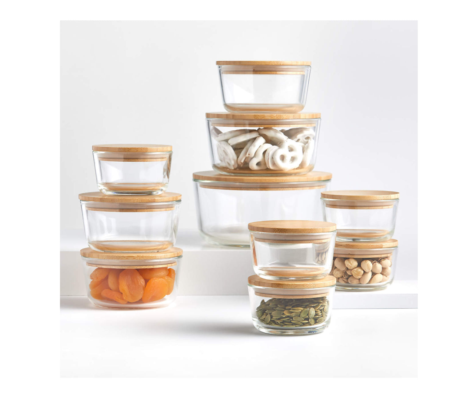 20-Piece Round Glass Containers with Bamboo Lids