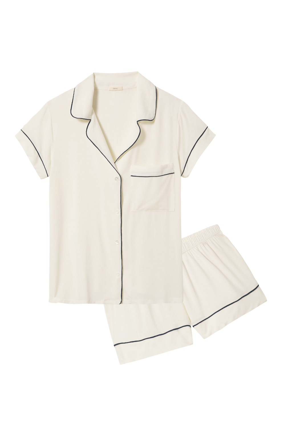 Gisele TENCEL™ Modal Shortie Short PJ Set in Pure Ivory/Navy