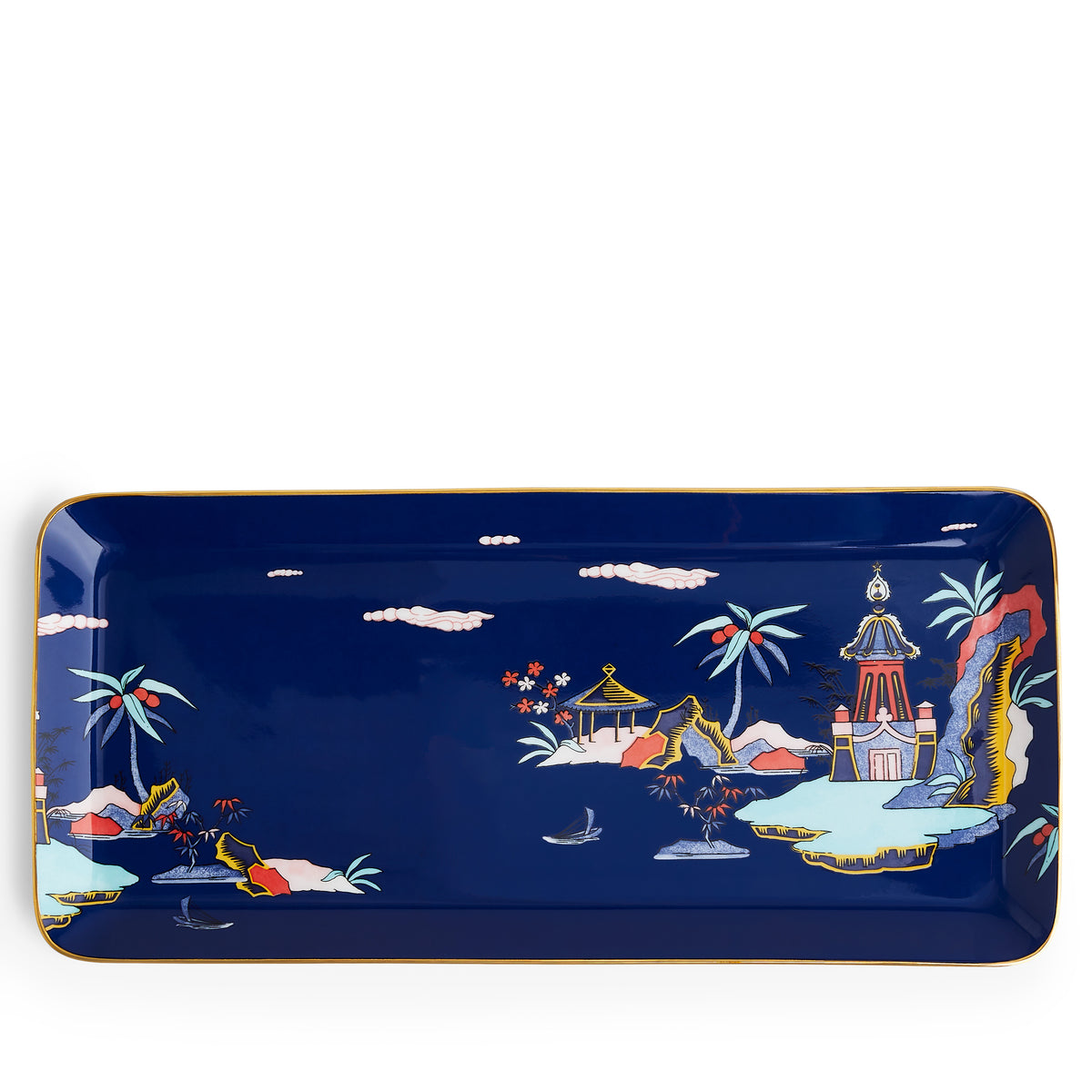 Wonderlust Tray Rectangular 13.4" in Blue Pagoda