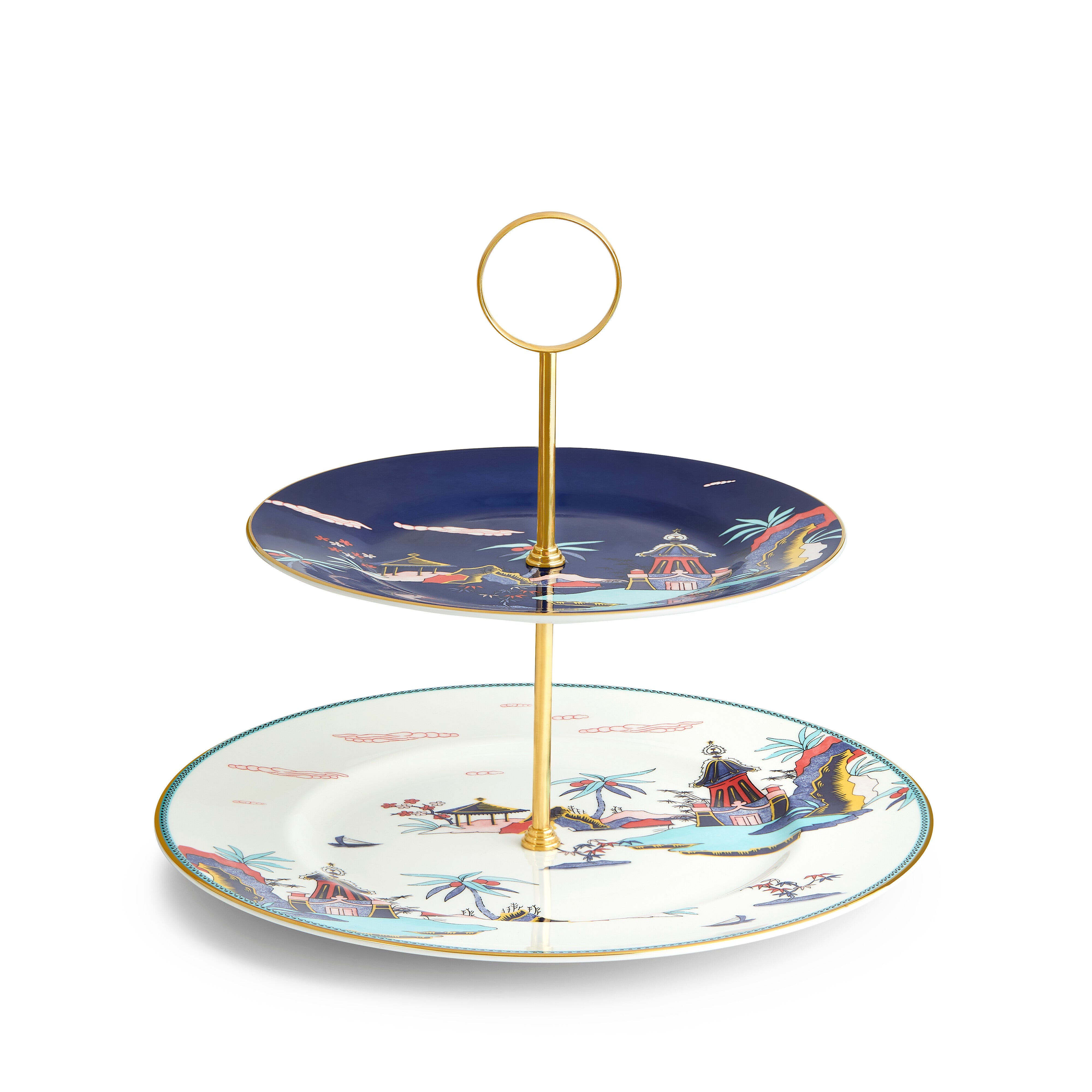 Wonderlust Cake Stand Two-Tier Blue Pagoda