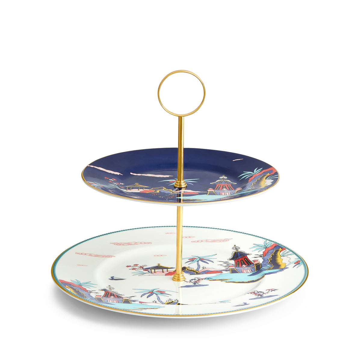 Wonderlust Cake Stand Two-Tier Blue Pagoda