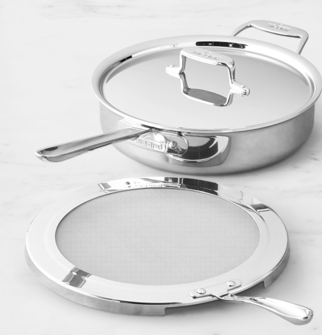 All-Clad D5® Stainless-Steel Deep Sauté Pan with Splatter Screen, 4-Qt.