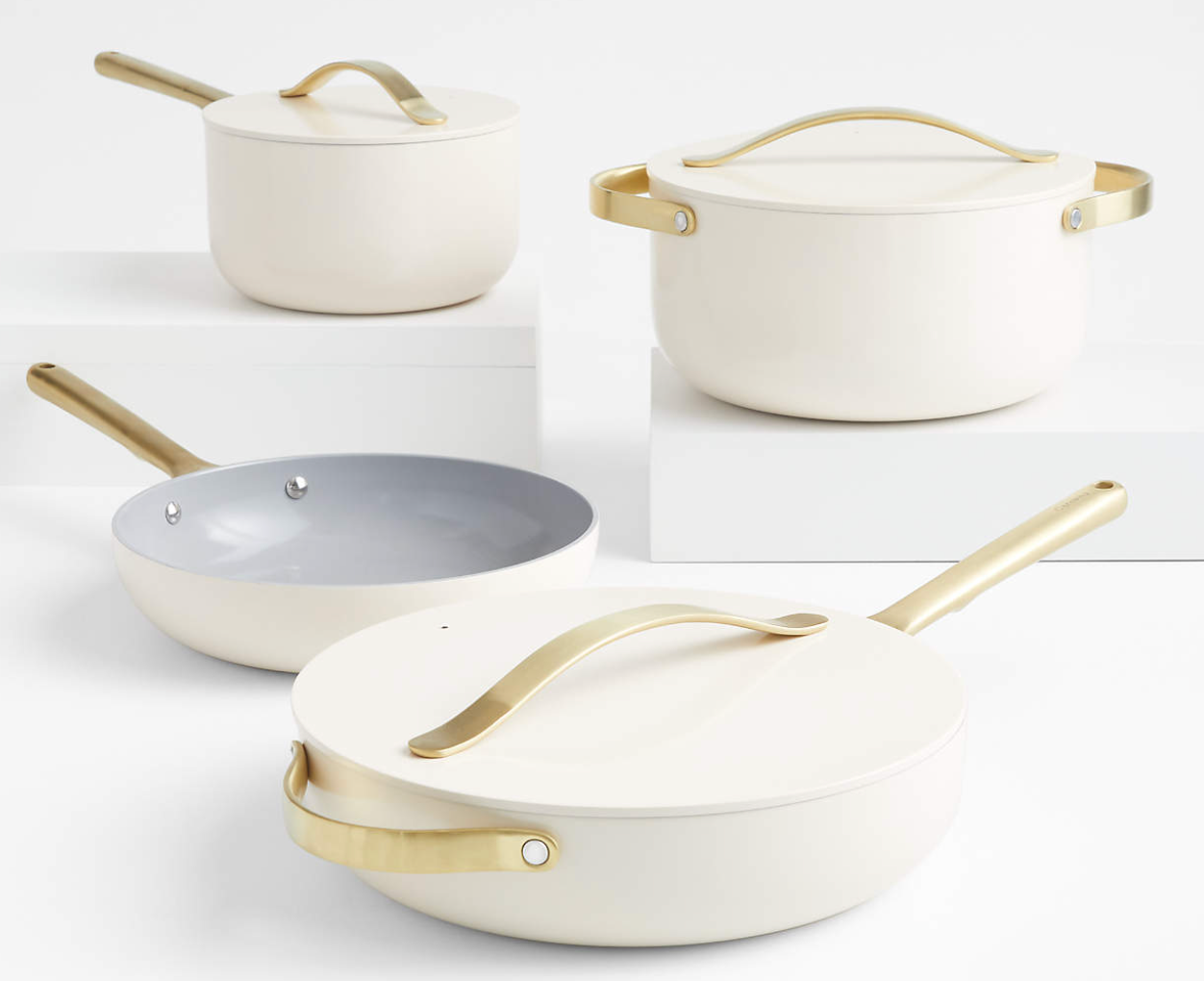 Caraway Home 7-Piece Cream Ceramic Non-Stick Cookware Set with Gold Hardware