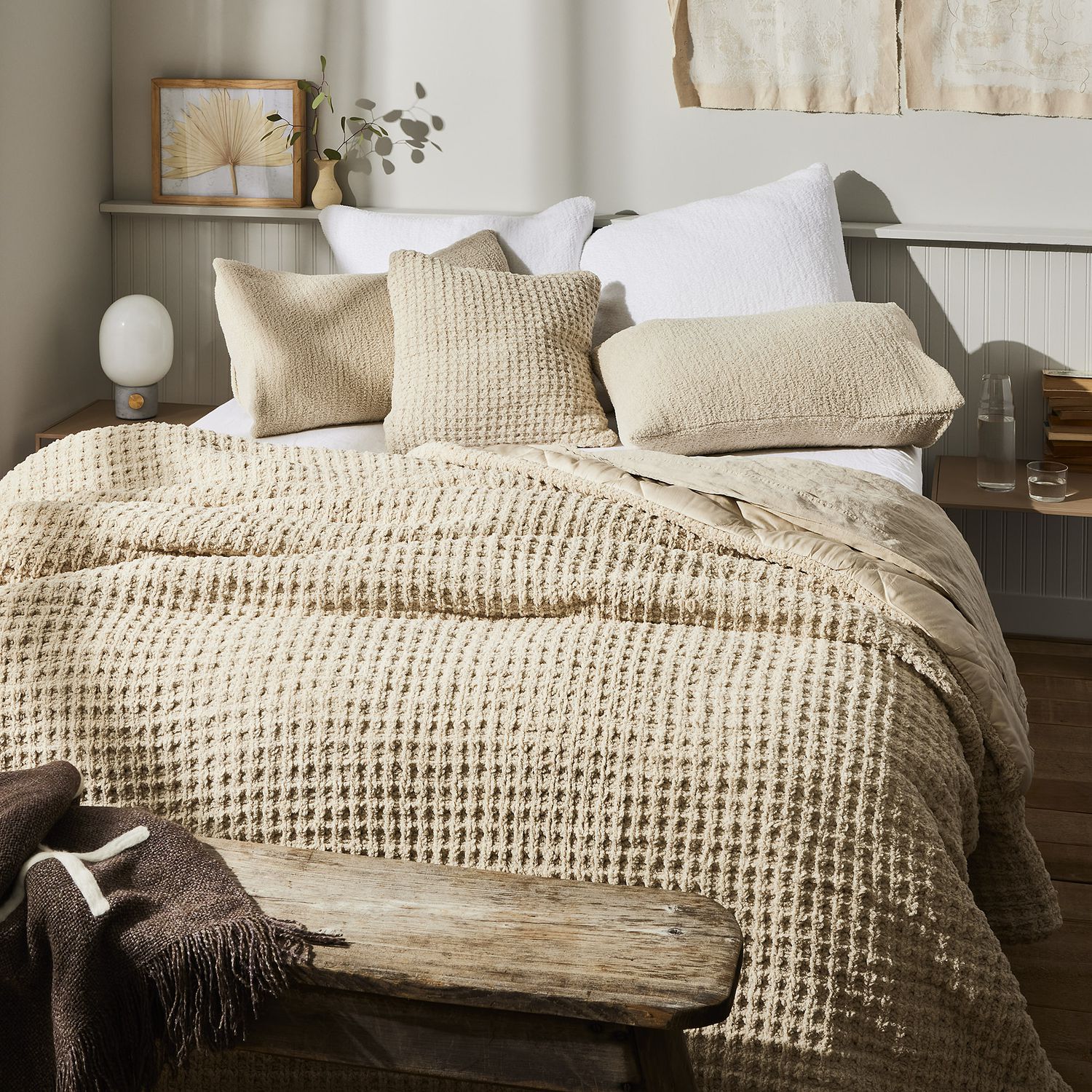 Cozy Snug Waffle Comforter & Pillows, Sahara Tan, King
