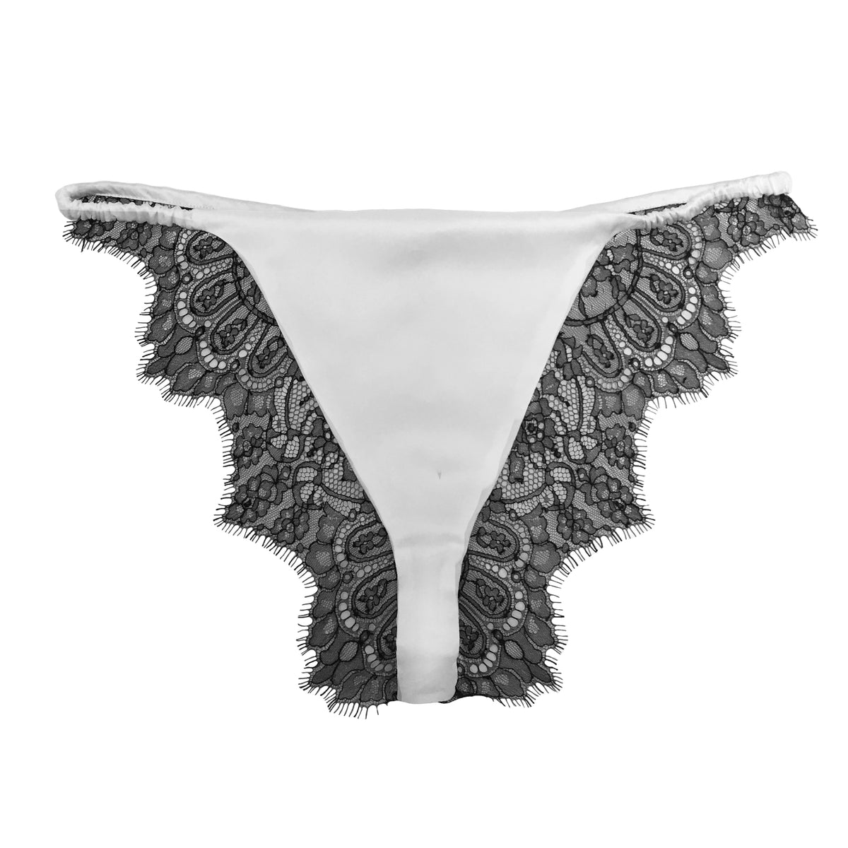 Caudry Lace Brief in Pearl Silk & Black