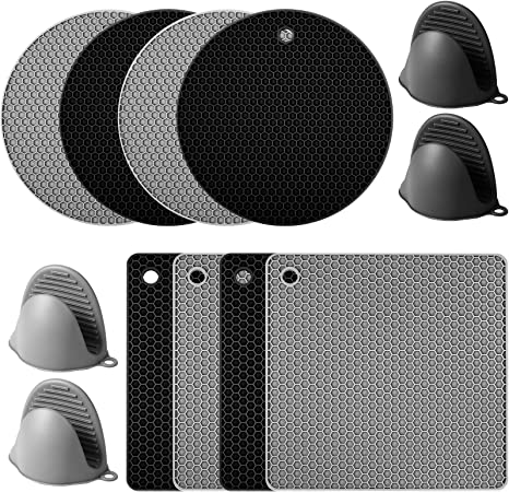 12 Pack Silicone Trivet Mats Hot Pads with Silicone Oven Mitts